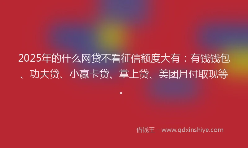 2025年的什么网贷不看征信额度大有：有钱钱包、功夫贷、小赢卡贷、掌上贷、美团月付取现等。