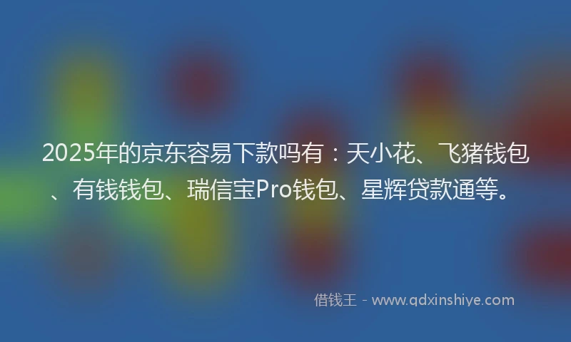 2025年的京东容易下款吗有：天小花、飞猪钱包、有钱钱包、瑞信宝Pro钱包、星辉贷款通等。