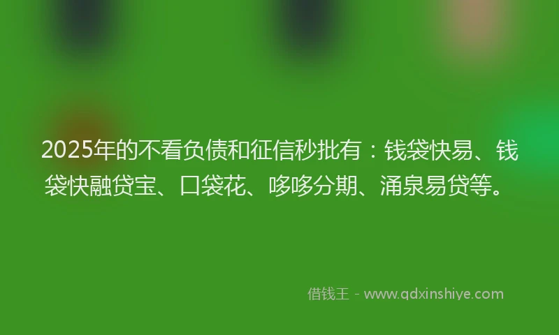 2025年的不看负债和征信秒批有：钱袋快易、钱袋快融贷宝、口袋花、哆哆分期、涌泉易贷等。