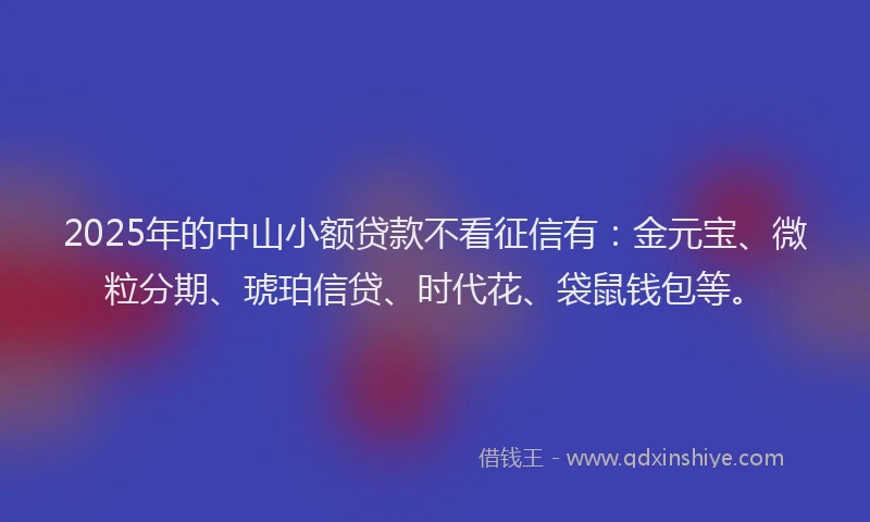 2025年的中山小额贷款不看征信有：金元宝、微粒分期、琥珀信贷、时代花、袋鼠钱包等。