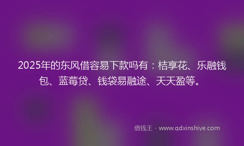 2025年的东风借容易下款吗有：桔享花、乐融钱包、蓝莓贷、钱袋易融途、天天盈等。