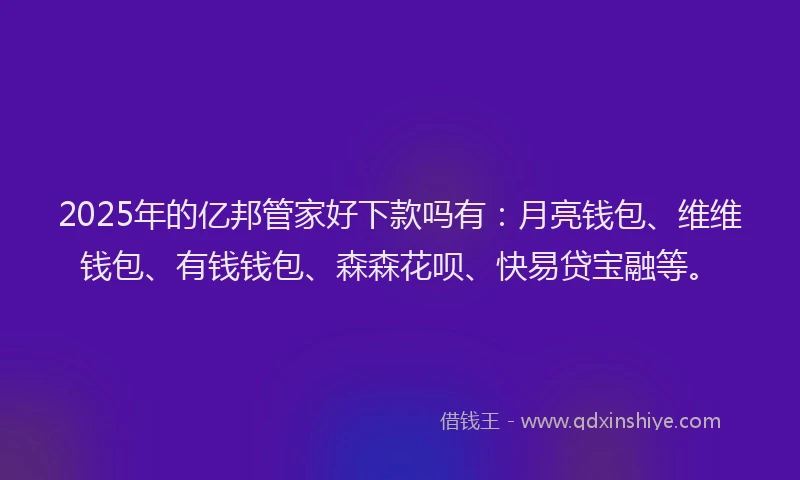 2025年的亿邦管家好下款吗有：月亮钱包、维维钱包、有钱钱包、森森花呗、快易贷宝融等。