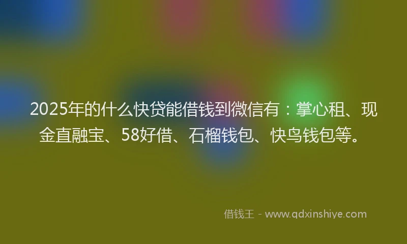 2025年的什么快贷能借钱到微信有：掌心租、现金直融宝、58好借、石榴钱包、快鸟钱包等。