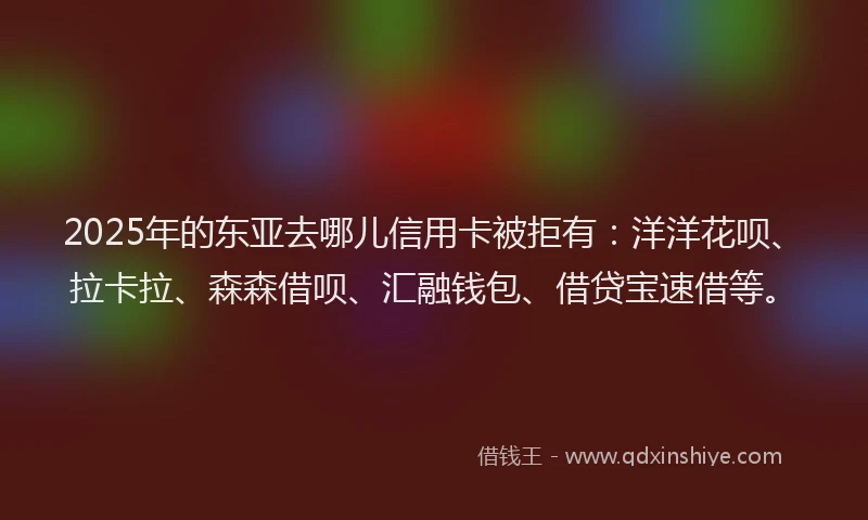 2025年的东亚去哪儿信用卡被拒有：洋洋花呗、拉卡拉、森森借呗、汇融钱包、借贷宝速借等。