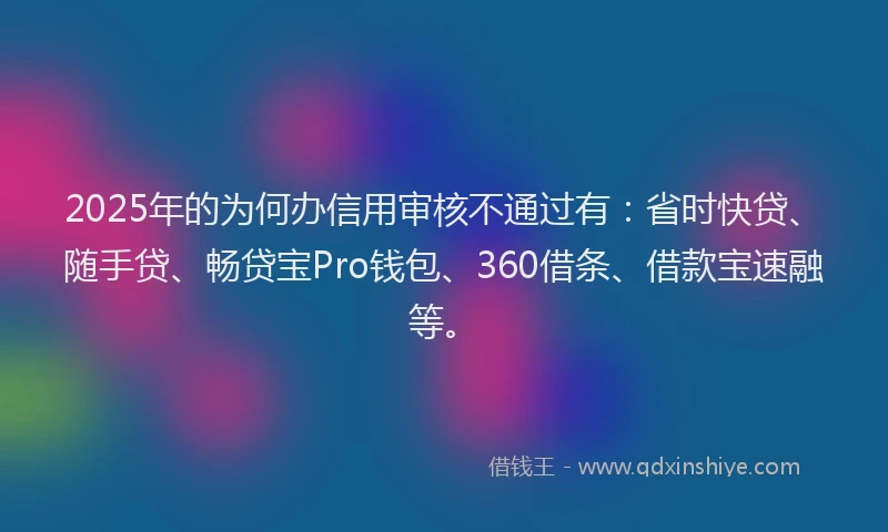 2025年的为何办信用审核不通过有：省时快贷、随手贷、畅贷宝Pro钱包、360借条、借款宝速融等。