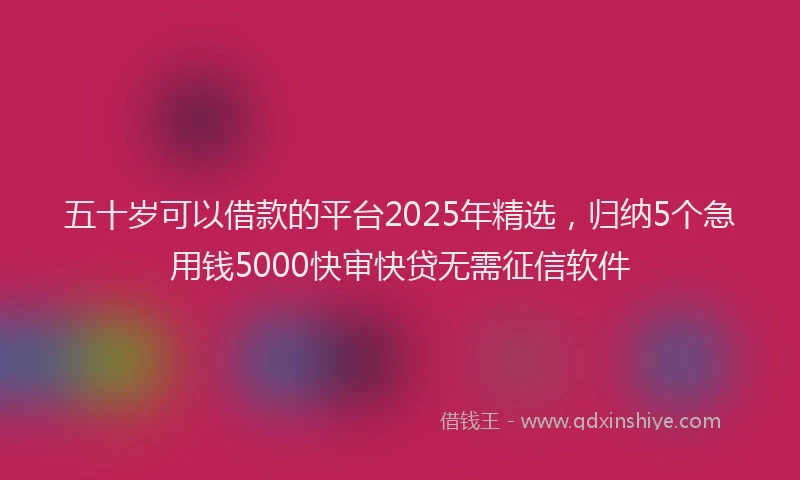 五十岁可以借款的平台2025年精选，归纳5个急用钱5000快审快贷无需征信软件