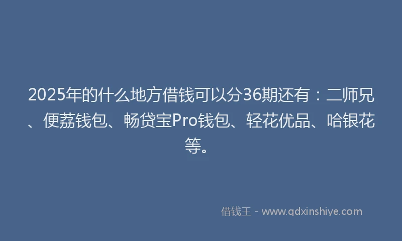 2025年的什么地方借钱可以分36期还有：二师兄、便荔钱包、畅贷宝Pro钱包、轻花优品、哈银花等。