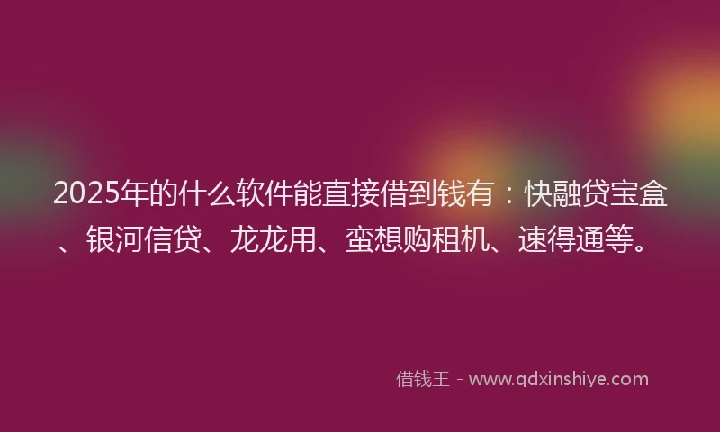 2025年的什么软件能直接借到钱有：快融贷宝盒、银河信贷、龙龙用、蛮想购租机、速得通等。