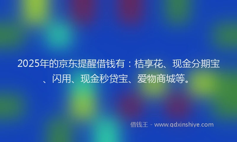 2025年的京东提醒借钱有：桔享花、现金分期宝、闪用、现金秒贷宝、爱物商城等。
