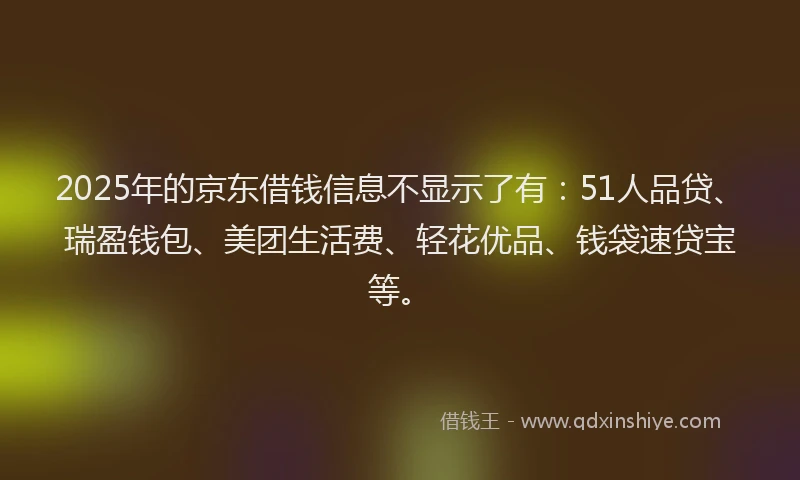 2025年的京东借钱信息不显示了有：51人品贷、瑞盈钱包、美团生活费、轻花优品、钱袋速贷宝等。