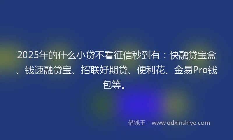 2025年的什么小贷不看征信秒到有：快融贷宝盒、钱速融贷宝、招联好期贷、便利花、金易Pro钱包等。