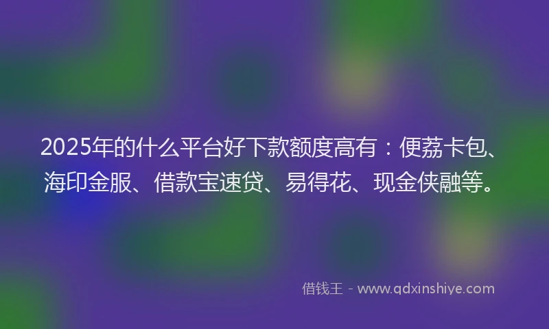 2025年的什么平台好下款额度高有：便荔卡包、海印金服、借款宝速贷、易得花、现金侠融等。