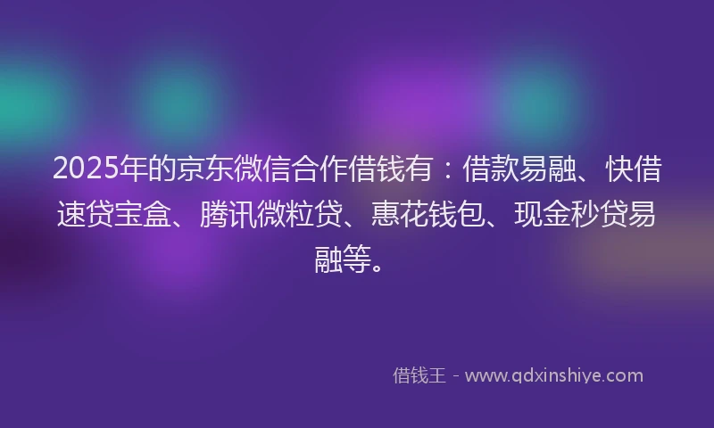 2025年的京东微信合作借钱有：借款易融、快借速贷宝盒、腾讯微粒贷、惠花钱包、现金秒贷易融等。