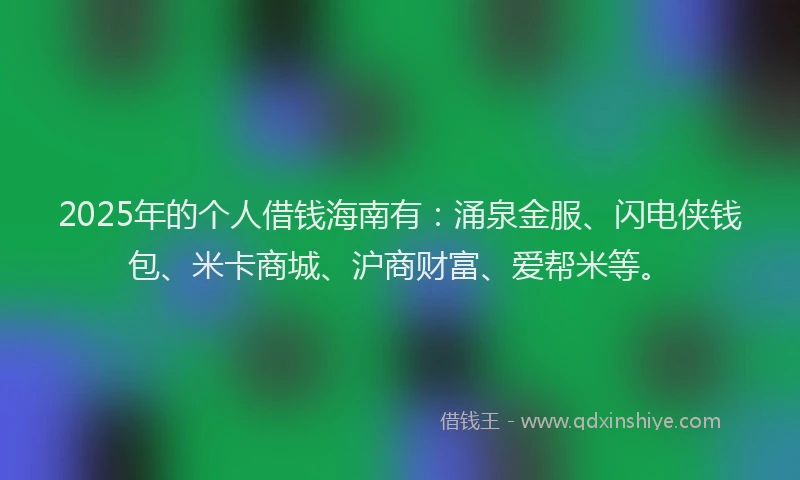 2025年的个人借钱海南有：涌泉金服、闪电侠钱包、米卡商城、沪商财富、爱帮米等。