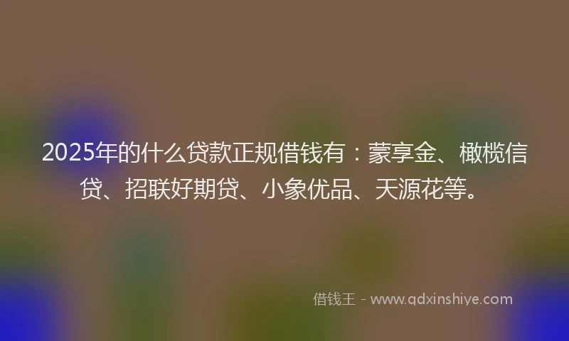 2025年的什么贷款正规借钱有：蒙享金、橄榄信贷、招联好期贷、小象优品、天源花等。