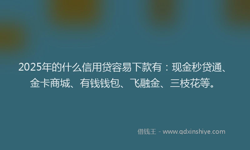2025年的什么信用贷容易下款有：现金秒贷通、金卡商城、有钱钱包、飞融金、三枝花等。