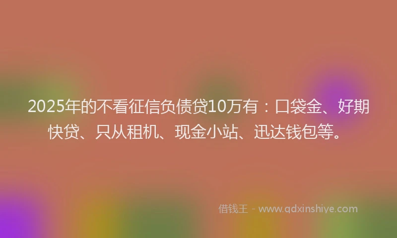 2025年的不看征信负债贷10万有：口袋金、好期快贷、只从租机、现金小站、迅达钱包等。
