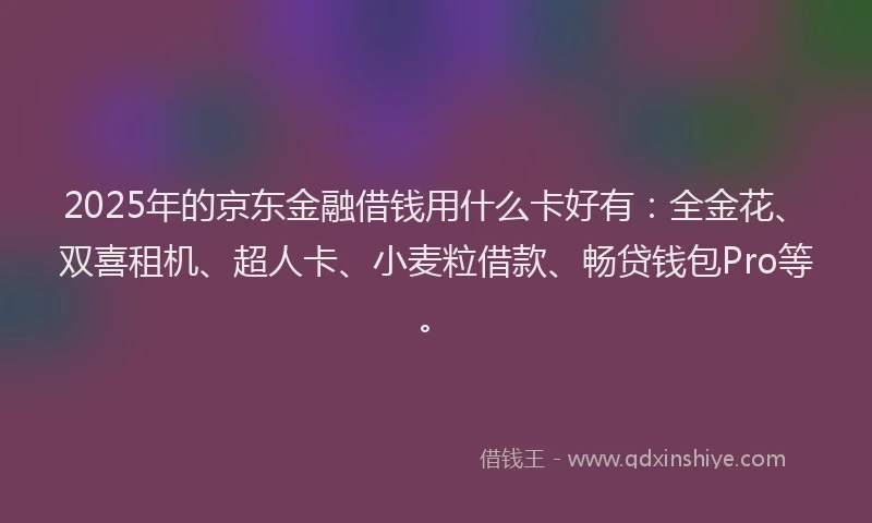 2025年的京东金融借钱用什么卡好有：全金花、双喜租机、超人卡、小麦粒借款、畅贷钱包Pro等。