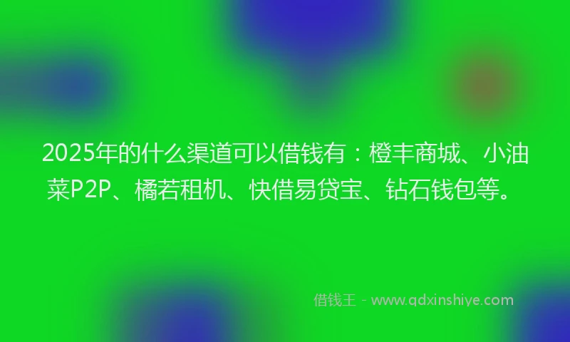 2025年的什么渠道可以借钱有：橙丰商城、小油菜P2P、橘若租机、快借易贷宝、钻石钱包等。