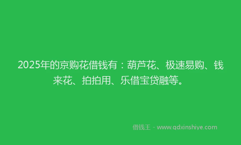 2025年的京购花借钱有：葫芦花、极速易购、钱来花、拍拍用、乐借宝贷融等。