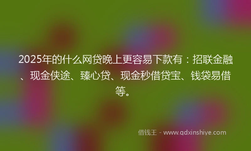 2025年的什么网贷晚上更容易下款有：招联金融、现金侠途、臻心贷、现金秒借贷宝、钱袋易借等。