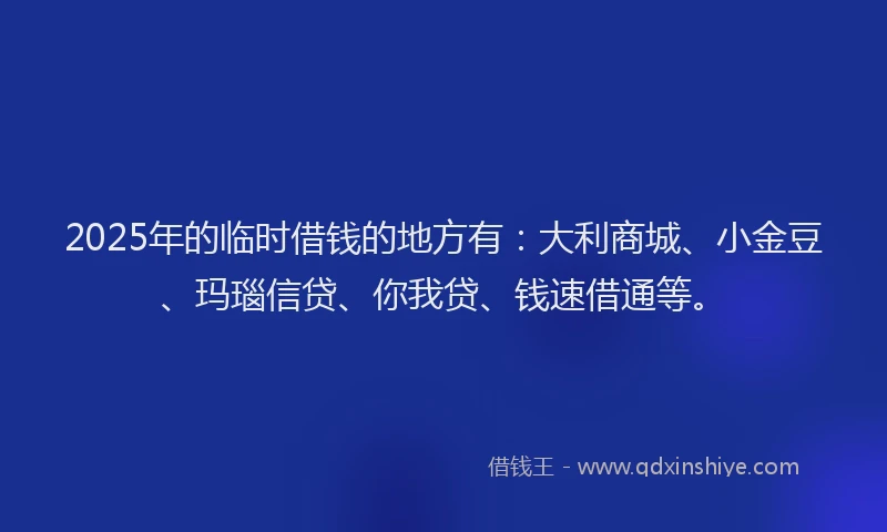 2025年的临时借钱的地方有：大利商城、小金豆、玛瑙信贷、你我贷、钱速借通等。