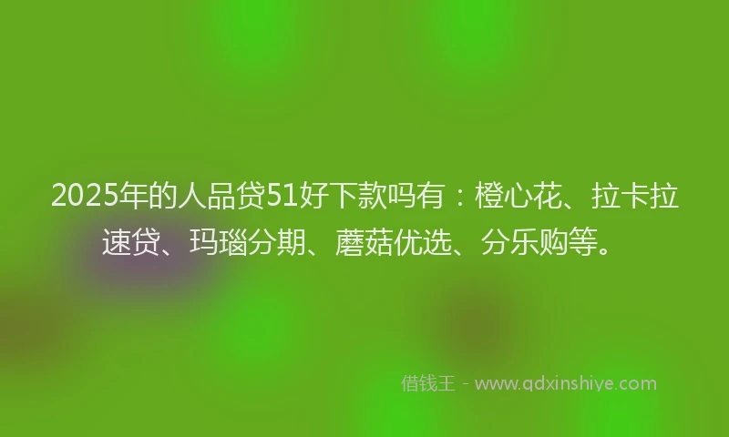 2025年的人品贷51好下款吗有：橙心花、拉卡拉速贷、玛瑙分期、蘑菇优选、分乐购等。