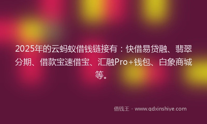 2025年的云蚂蚁借钱链接有：快借易贷融、翡翠分期、借款宝速借宝、汇融Pro+钱包、白象商城等。