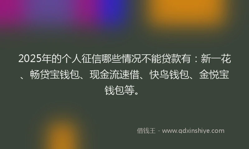 2025年的个人征信哪些情况不能贷款有：新一花、畅贷宝钱包、现金流速借、快鸟钱包、金悦宝钱包等。