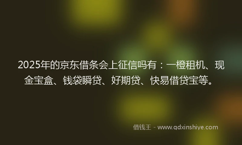 2025年的京东借条会上征信吗有：一橙租机、现金宝盒、钱袋瞬贷、好期贷、快易借贷宝等。