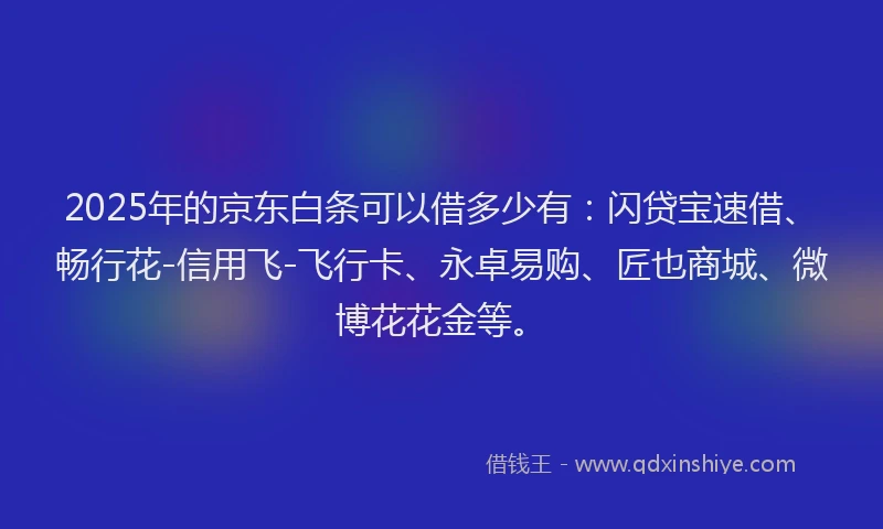 2025年的京东白条可以借多少有：闪贷宝速借、畅行花-信用飞-飞行卡、永卓易购、匠也商城、微博花花金等。