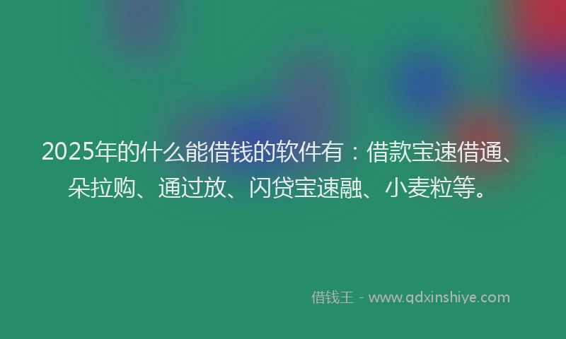 2025年的什么能借钱的软件有：借款宝速借通、朵拉购、通过放、闪贷宝速融、小麦粒等。