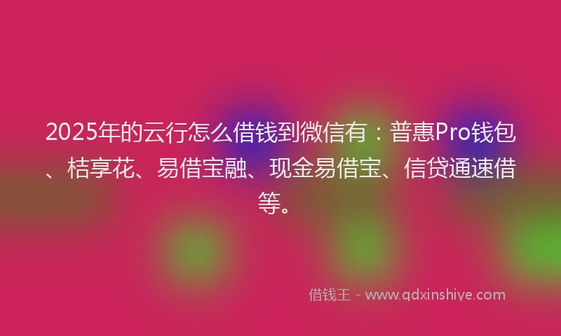 2025年的云行怎么借钱到微信有：普惠Pro钱包、桔享花、易借宝融、现金易借宝、信贷通速借等。