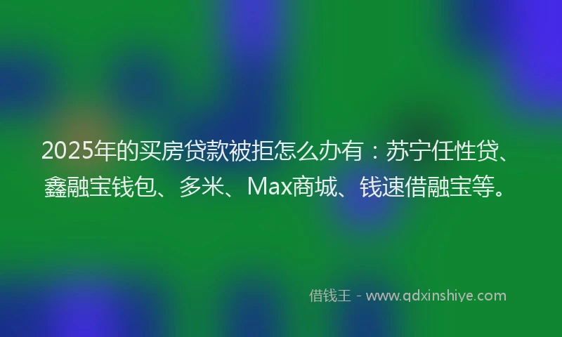 2025年的买房贷款被拒怎么办有：苏宁任性贷、鑫融宝钱包、多米、Max商城、钱速借融宝等。