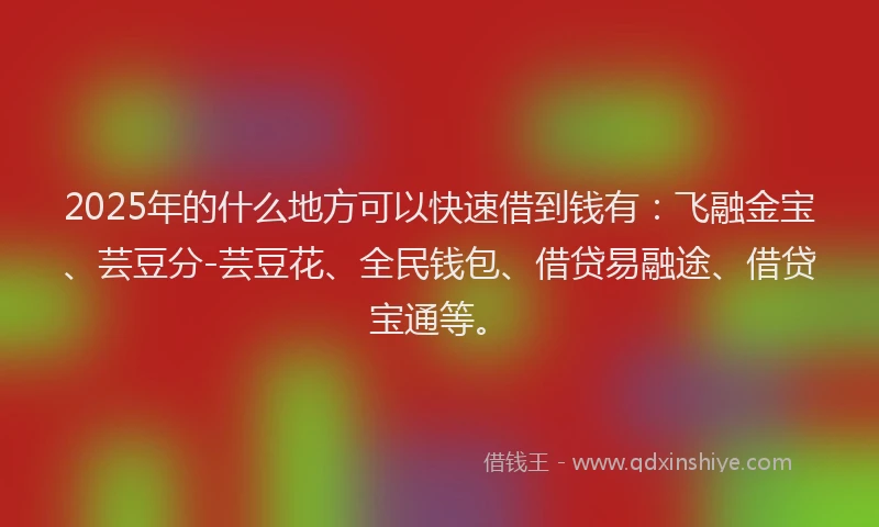 2025年的什么地方可以快速借到钱有：飞融金宝、芸豆分-芸豆花、全民钱包、借贷易融途、借贷宝通等。