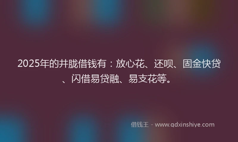 2025年的井胧借钱有：放心花、还呗、固金快贷、闪借易贷融、易支花等。