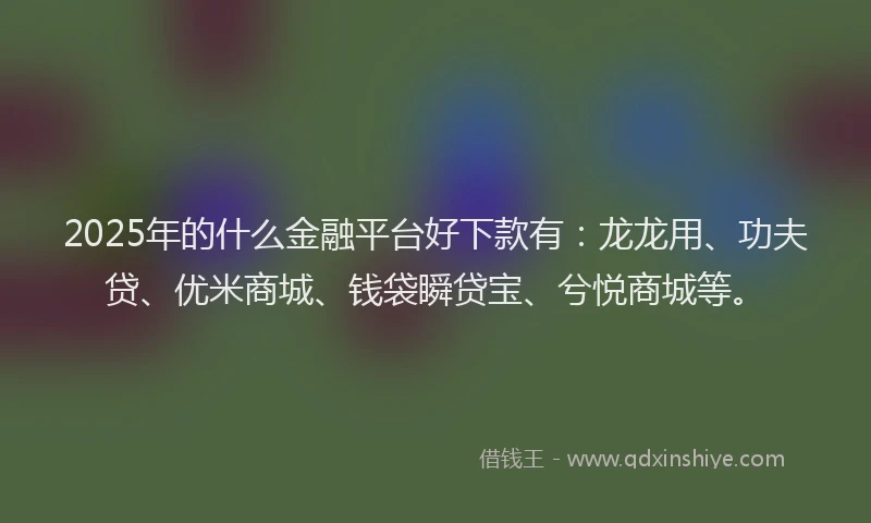 2025年的什么金融平台好下款有：龙龙用、功夫贷、优米商城、钱袋瞬贷宝、兮悦商城等。