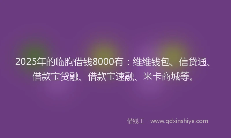 2025年的临朐借钱8000有：维维钱包、信贷通、借款宝贷融、借款宝速融、米卡商城等。