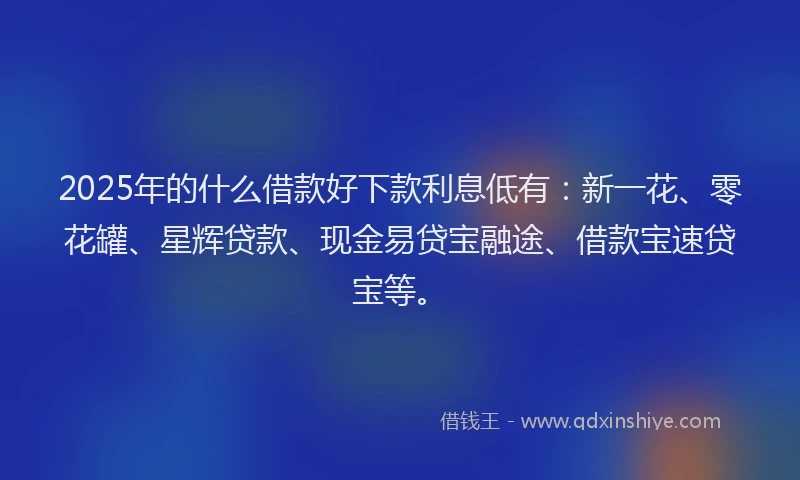 2025年的什么借款好下款利息低有：新一花、零花罐、星辉贷款、现金易贷宝融途、借款宝速贷宝等。