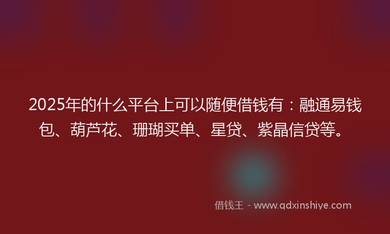 2025年的什么平台上可以随便借钱有：融通易钱包、葫芦花、珊瑚买单、星贷、紫晶信贷等。