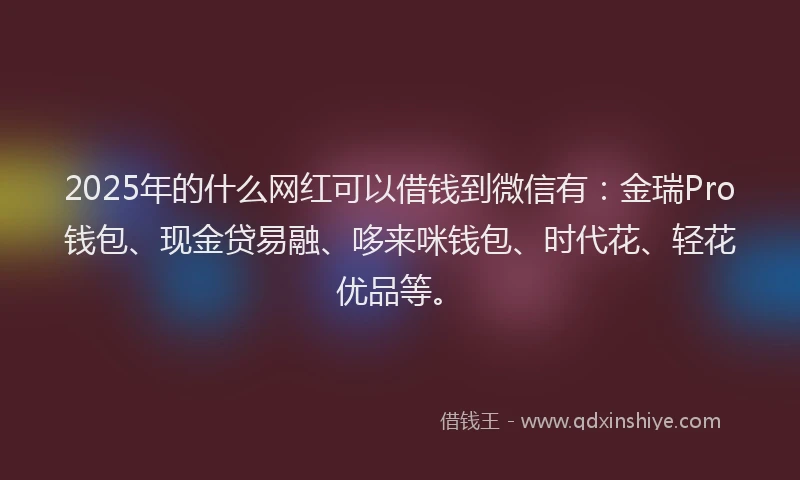 2025年的什么网红可以借钱到微信有：金瑞Pro钱包、现金贷易融、哆来咪钱包、时代花、轻花优品等。