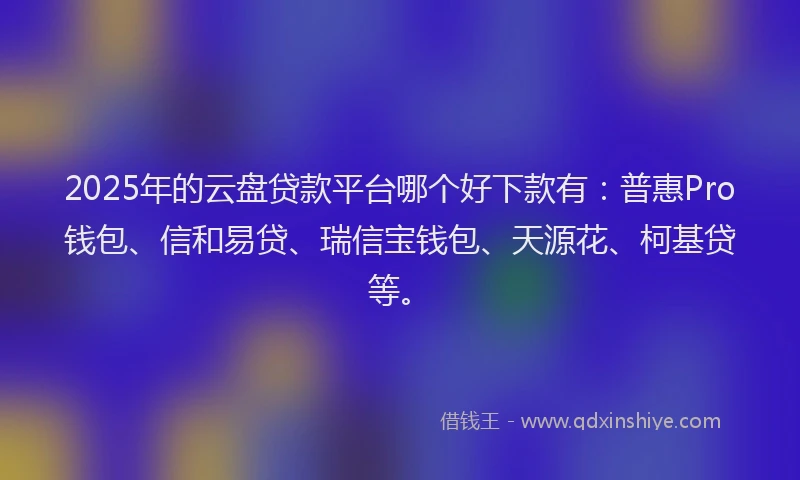 2025年的云盘贷款平台哪个好下款有：普惠Pro钱包、信和易贷、瑞信宝钱包、天源花、柯基贷等。