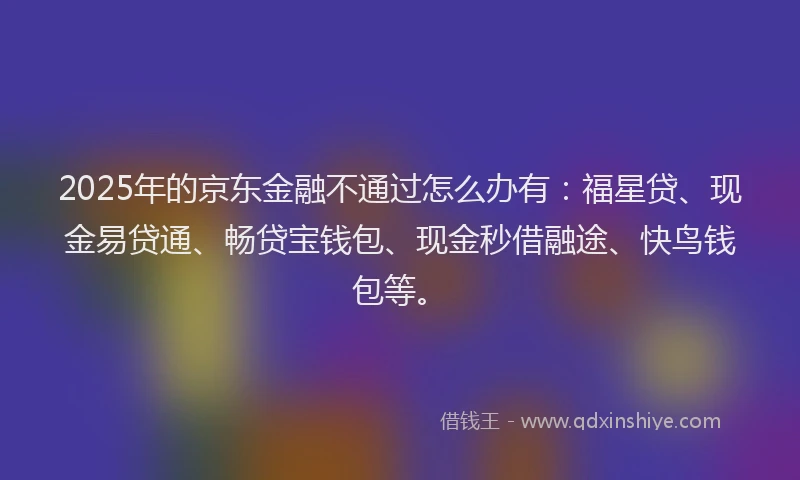 2025年的京东金融不通过怎么办有：福星贷、现金易贷通、畅贷宝钱包、现金秒借融途、快鸟钱包等。