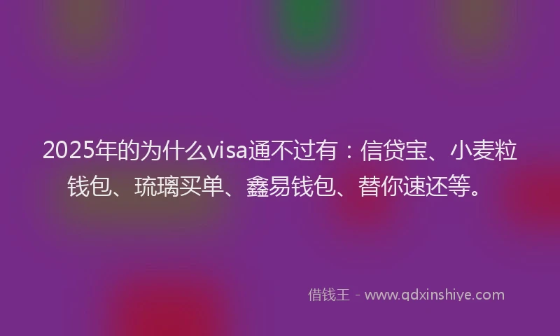 2025年的为什么visa通不过有：信贷宝、小麦粒钱包、琉璃买单、鑫易钱包、替你速还等。