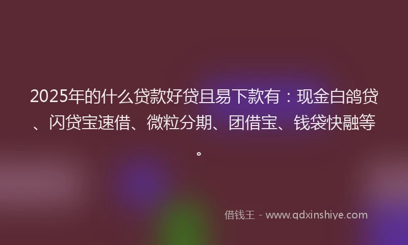 2025年的什么贷款好贷且易下款有：现金白鸽贷、闪贷宝速借、微粒分期、团借宝、钱袋快融等。
