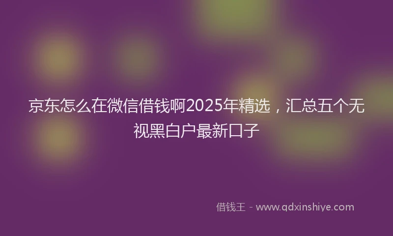 京东怎么在微信借钱啊2025年精选，汇总五个无视黑白户最新口子