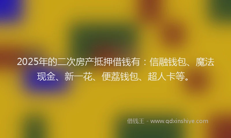 2025年的二次房产抵押借钱有：信融钱包、魔法现金、新一花、便荔钱包、超人卡等。