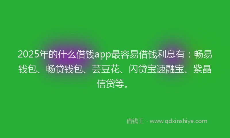2025年的什么借钱app最容易借钱利息有：畅易钱包、畅贷钱包、芸豆花、闪贷宝速融宝、紫晶信贷等。