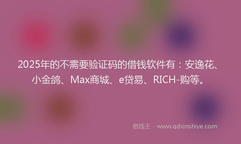 2025年的不需要验证码的借钱软件有：安逸花、小金鸽、Max商城、e贷易、RICH-购等。