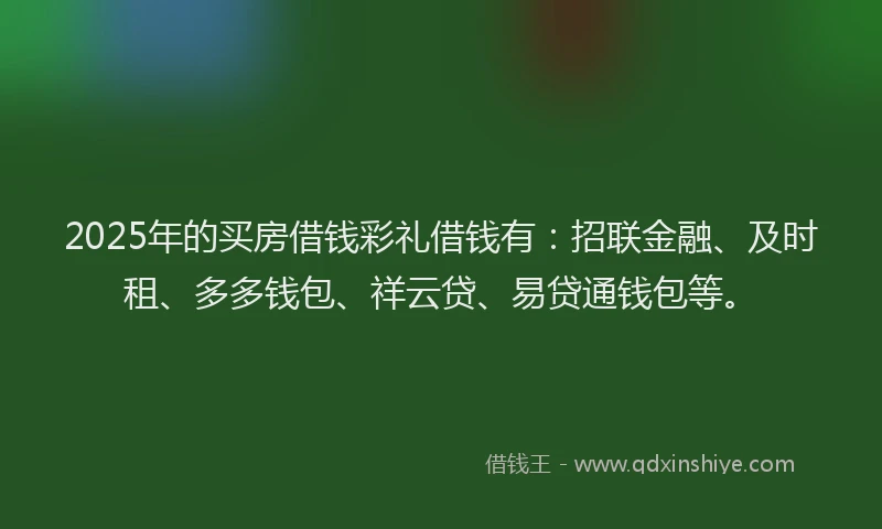 2025年的买房借钱彩礼借钱有：招联金融、及时租、多多钱包、祥云贷、易贷通钱包等。